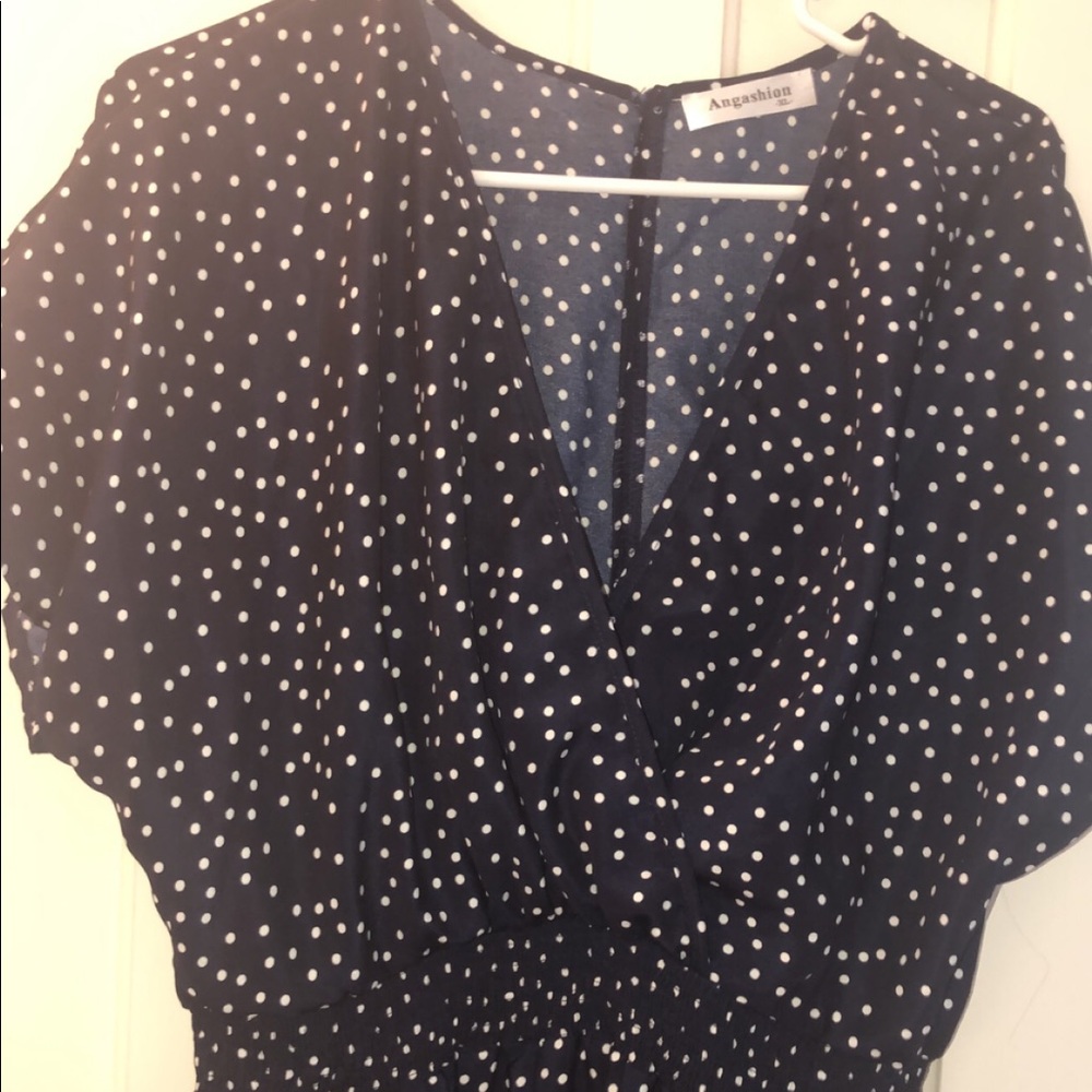 Navy Blue and White Polka Dot Jumpsuit